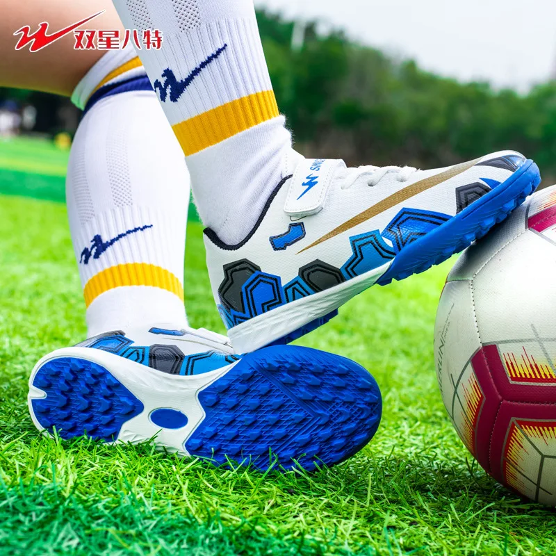 

Genuine Boys Girls TF Turf Football Shoes Velcro Anti Slip Training Footwear for Kids Primary School Artificial Grass