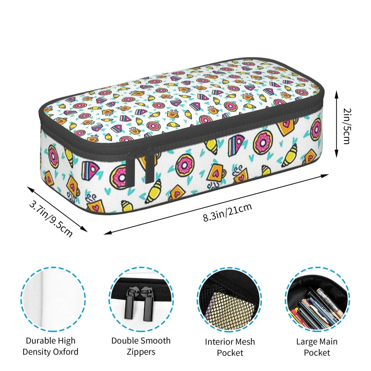 Cartoon Donut Ice Cream Pattern Pencil Cases Pencil Pouch Storage Stationery Supplies Large Storage Pen Box Pencil Bag for Kids