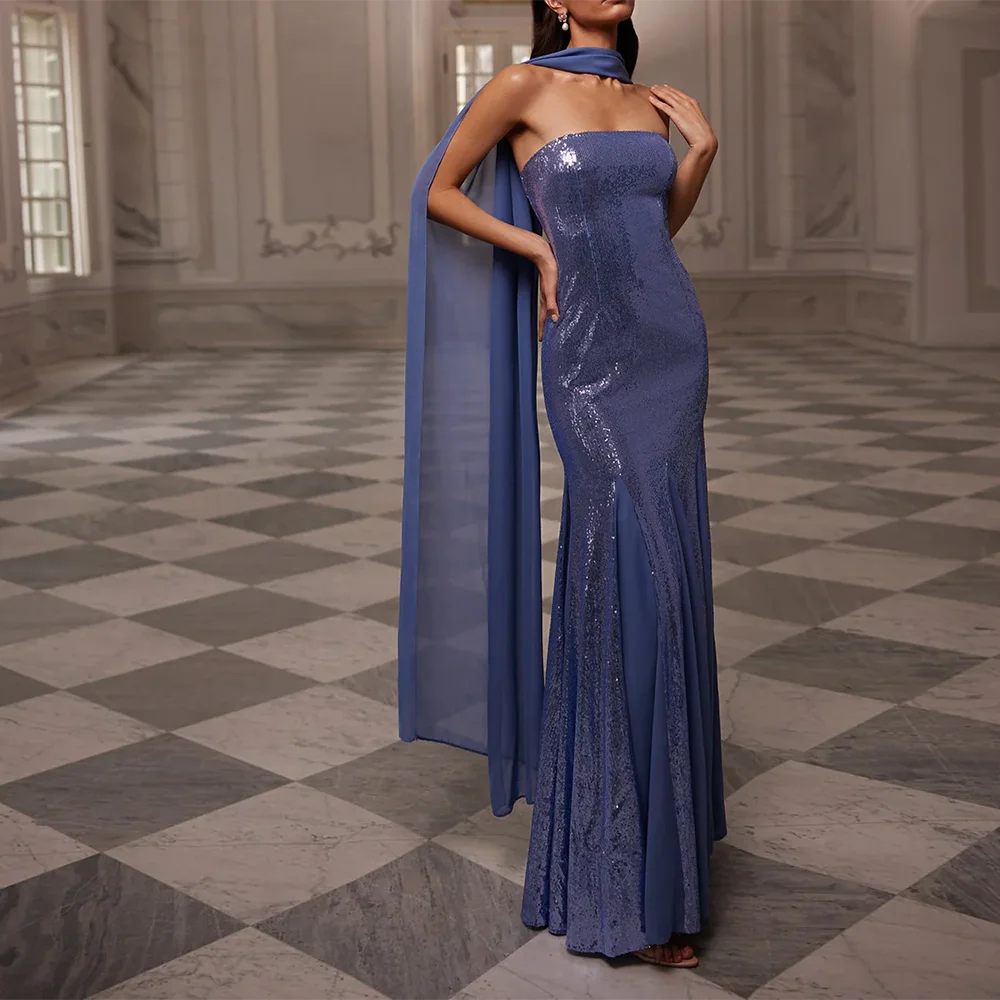 

Customized Strapless Evening Dresses Backless Sleeveless Sequined Floor-Length mermaid Prom Gown Modern Long Party Dress