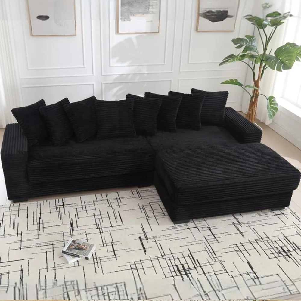 

111-inch Modern Corner Sofa, L-shaped Corduroy Sofa with A Chaise Lounge on The Right, Corner Sofa Set