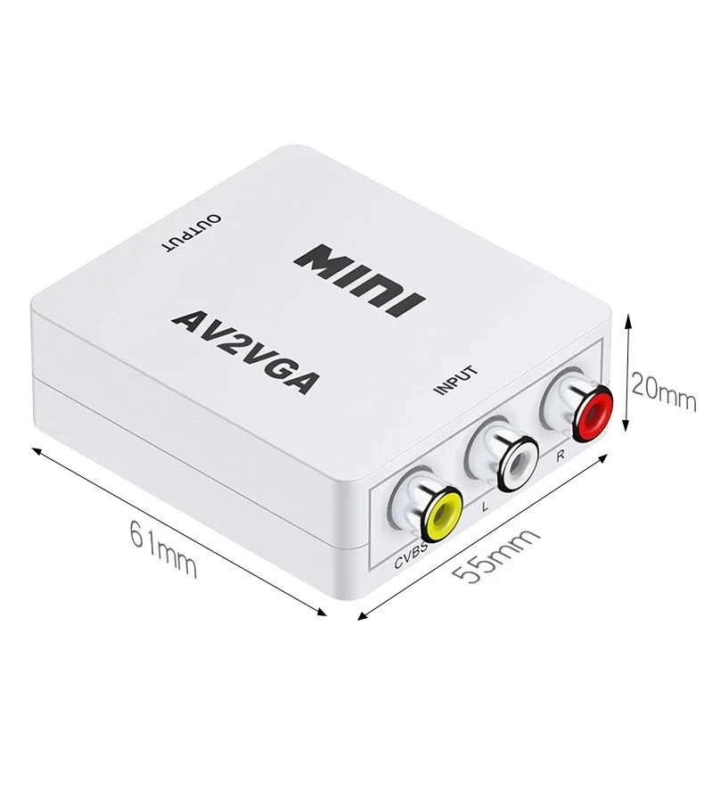 Convertitore AV 3RCA CVBS a VGA con audio da 3,5 mm Supporta PAL NTS, adattatore video da 3,5 AUX VGA a AV per TV Set-Top Box Monitor PC