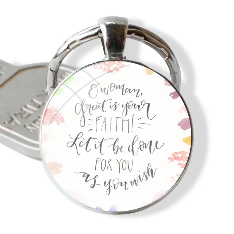 Glass Metal Pendant Key Chain Classic Men Women Key Ring Accessories Jewelry Gifts Bible verse Philippians Jesus Christian