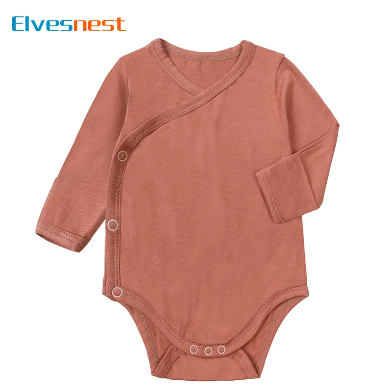 

Модная однотонная одежда для новорожденных, хлопковый комбинезон для мальчиков с длинными рукавами, одежда из бамбукового волокна для девочек, летняя одежда для малышей 0-24 месяцев