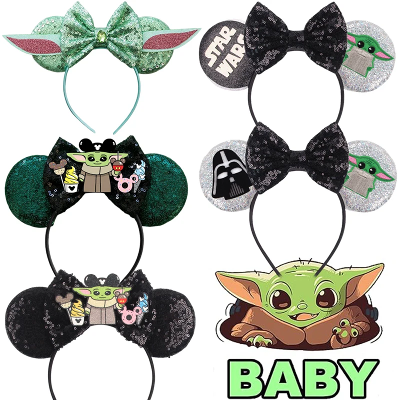 Lucasfilm STAR WARS Hairband For Women Cosplay Grogu Yoda Headbands Girls Bow Sequins Hair Accessories Kid Disney Ears Headwear