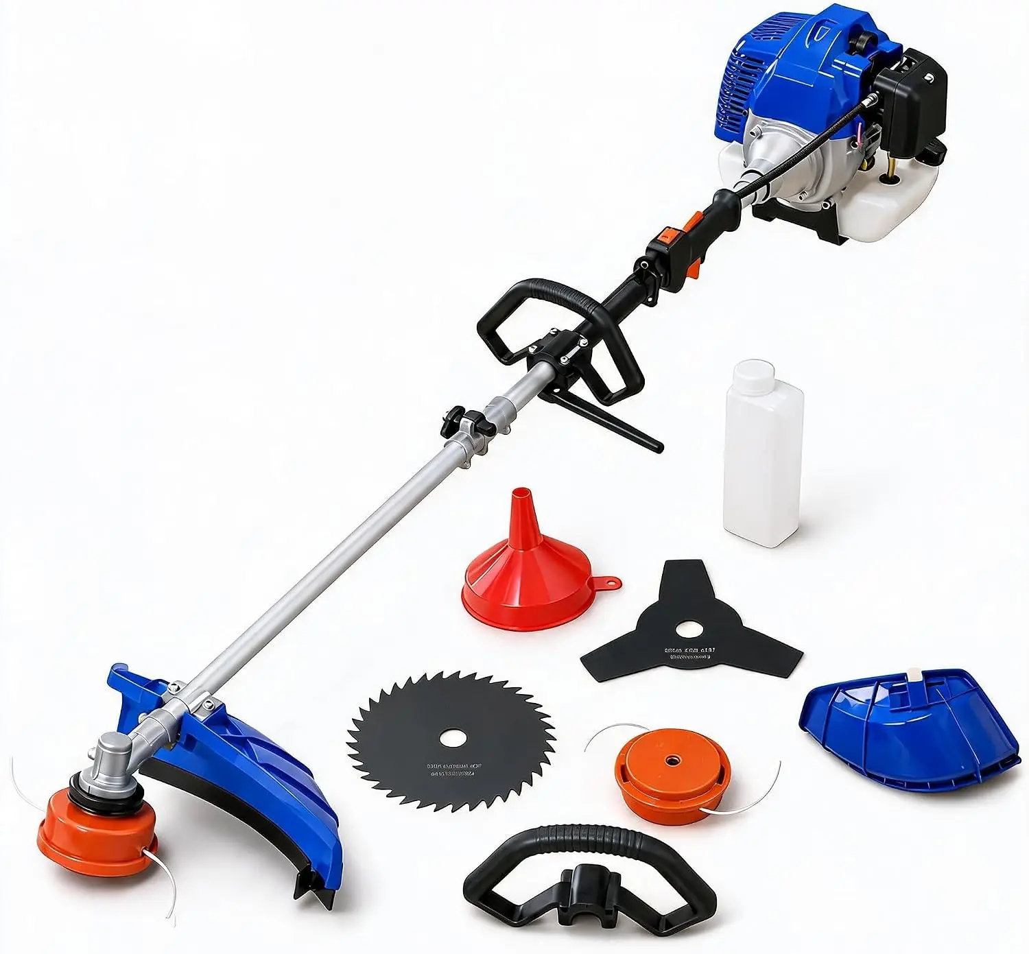 43cc Gas Brush Cutter & 3-in-1 Trimmer – Cuts 3-Inch Branches, Adjustable Shoulder Strap, Anti-Vibration Handle, Aluminum Shaft, Steel Blades & Complete Tool Kit for Lawn & Garden