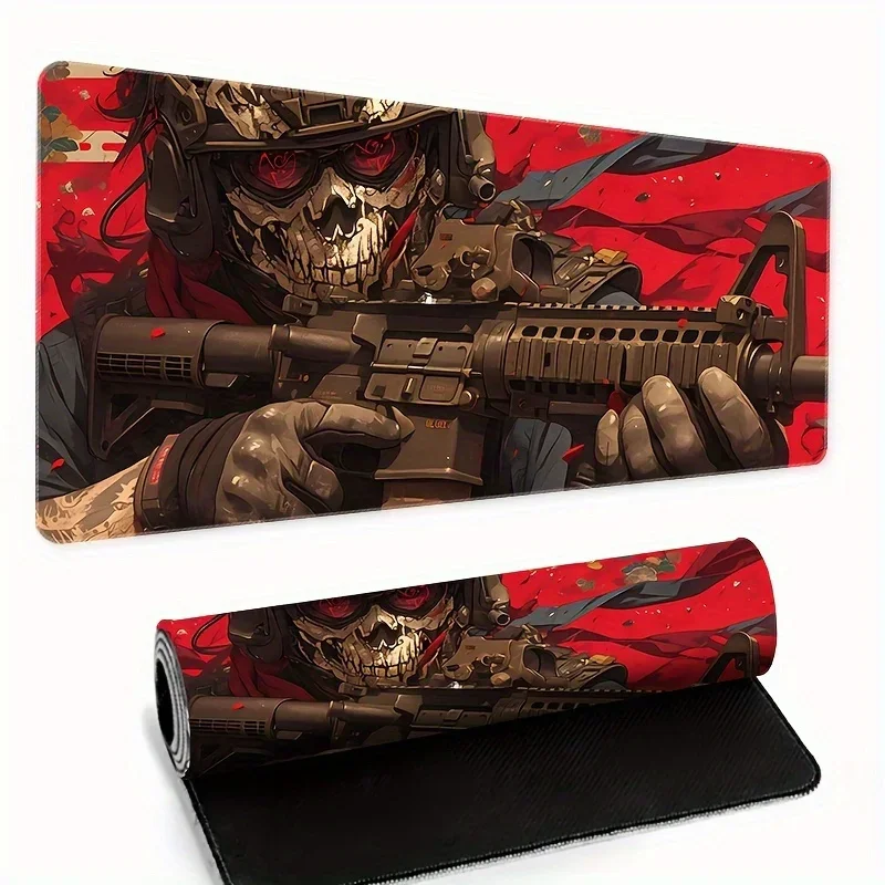 E-Sports Large Mouse Pad Skull Warrior Gaming Rubber Anti-Slip Desk Mat for Home Office Durable Stitched Edges Desktop Accessory