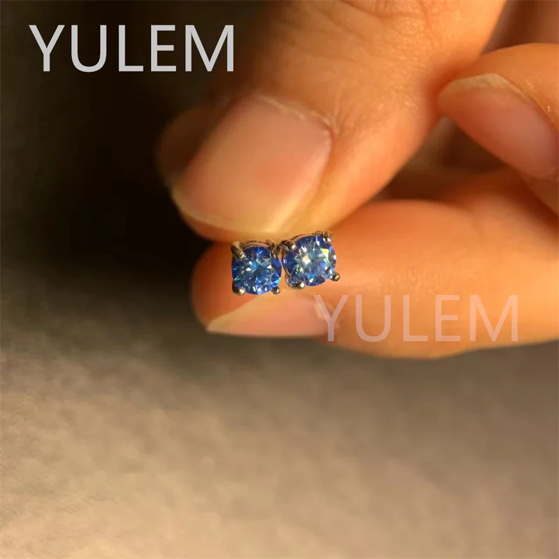 YULEM Bright Blue Moissanite Earrings Women 925 Sterling Silver Plated 18K Gold Earrings Fashion Wedding Diamond Gift forJewelry