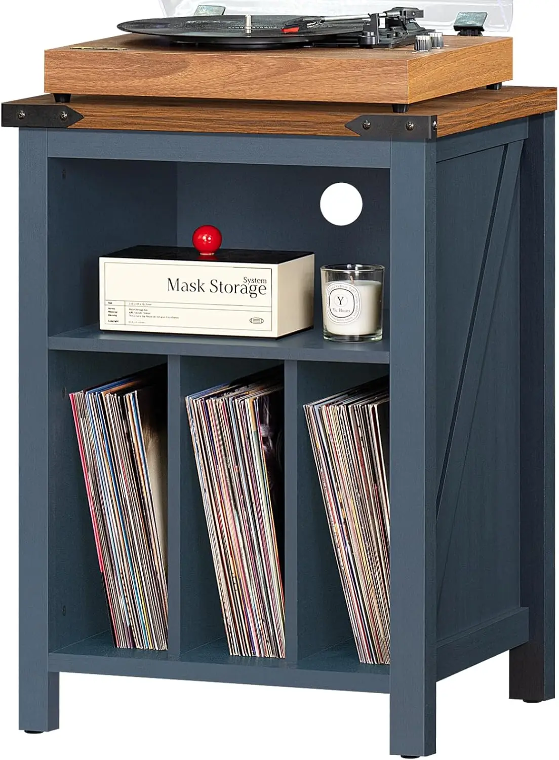 

Record Player Stand with Vinyl Record Storage, Navy Blue Turntable Table Holds up to 160 Albums, Wood Display Shelf for Living