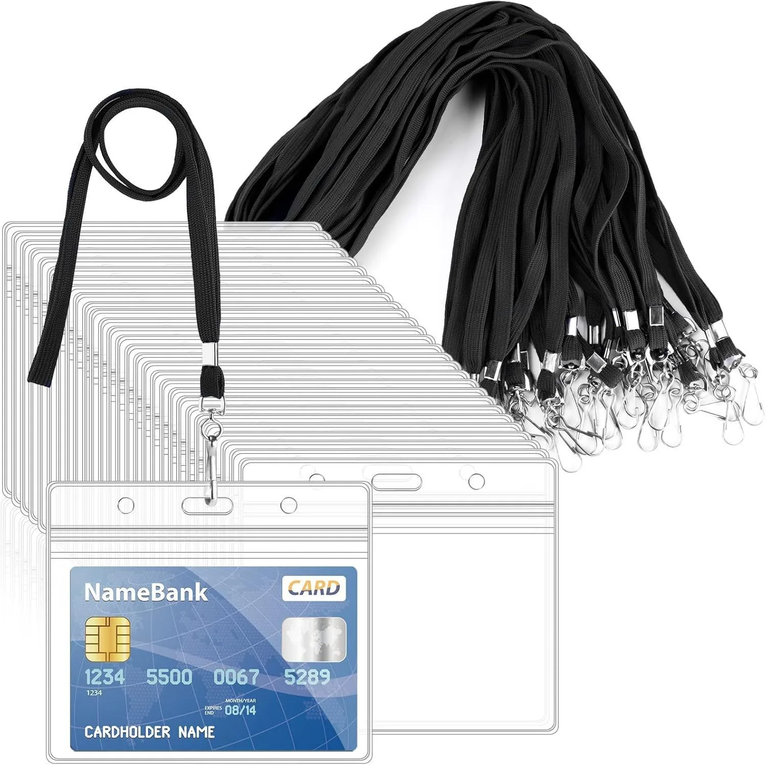 PVC Transparent Waterproof Card Sleeve Elastic Hanging Rope Work Permit Sleeve Unisex Work Badge Holder Bus Card Holder Case