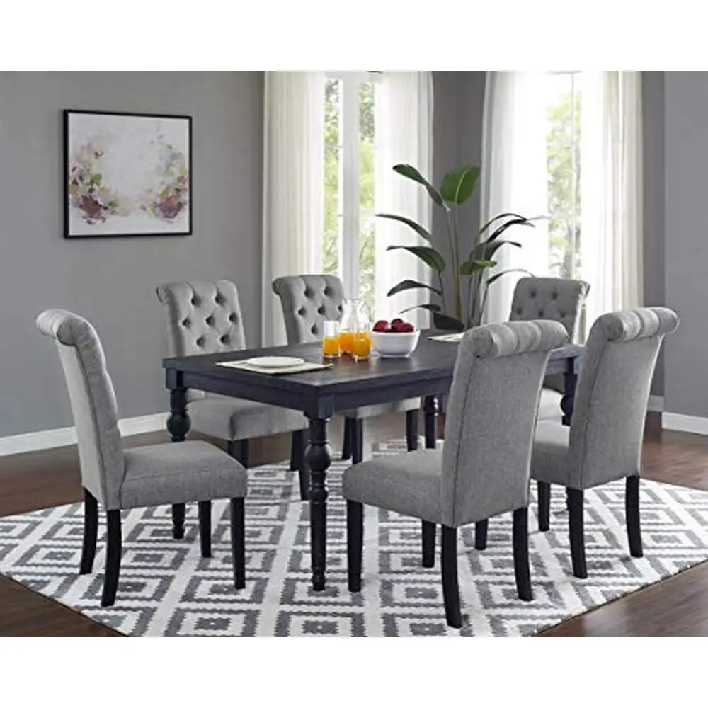 Urban Style Counter Height Dining Set Table with 6 Chairs Solid Wood Grey Finish Button Tufted Back Stately Turned Legs 65x38x30