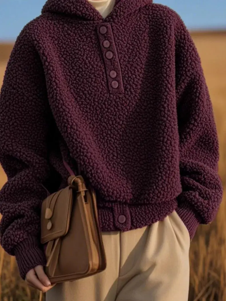 怠惰なフード付きラムウールセーター女性の秋と冬の新しいルーズファッションコート