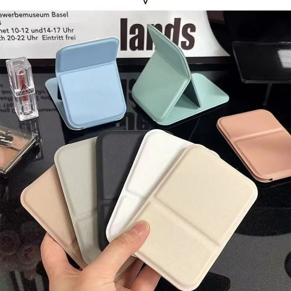 Desktop Makeup Mirror Solid Color PU Leather Simple Portable Handheld Makeup Mirror Foldable Student Compact Cute Pocket Mirror