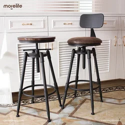 Retro Iron Bar Chair Counter Stools Rotating Lifting Adjust Seating Height 70-90cm Stool Modern Minimalist Backrest Furniture