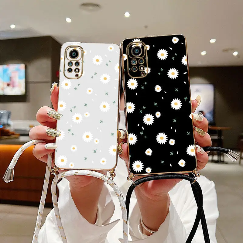 Daisies Crossbody Lanyard Silicone Phone Case For Xiaomi Redmi Note 11 Pro 10 Pro 10 12 11S 9 10A 10C 9C 9A 9T Cover