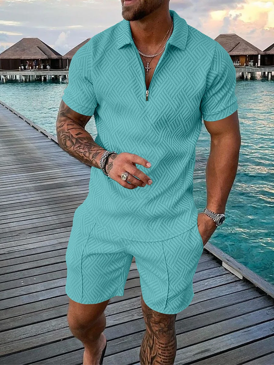 Conjunto de dos piezas de estilo cubano a rayas para hombre, ropa de manga corta, informal, ruffianismo, guapo, retro, Delgado, 2024