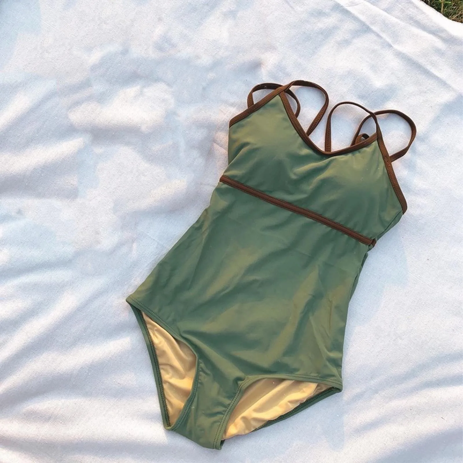 Traje de baño de moda de verano, bañador Delgado Sexy con borde de doble hombro, Color sólido