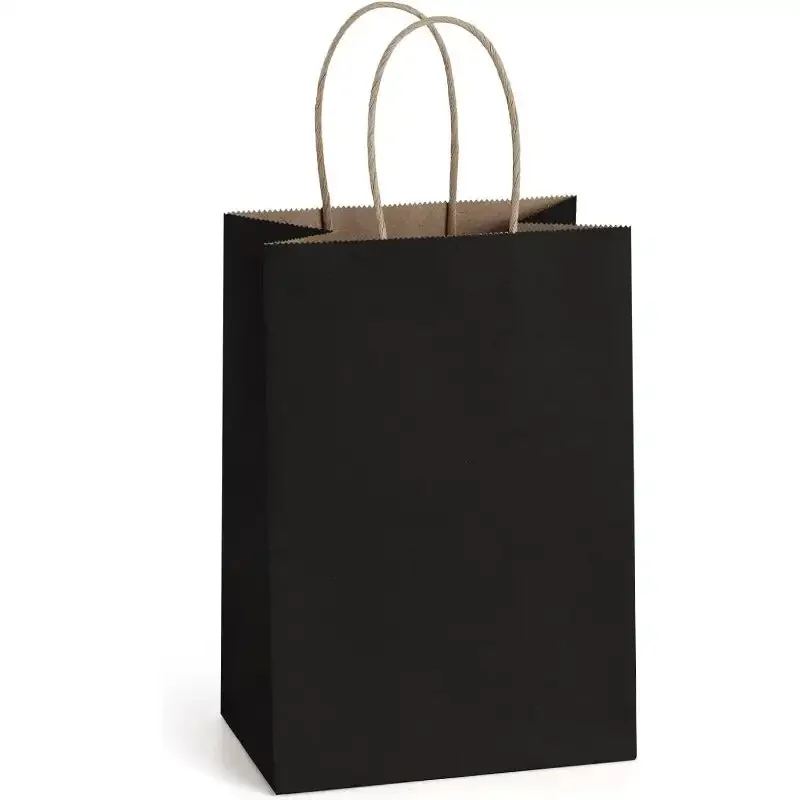 Kraft Paper Bags 25Pcs 5.25x3.75x8 Inches Small Paper Black Gift Bags Shopping Bags, Kraft Party Favor Bags with Handles Bulk