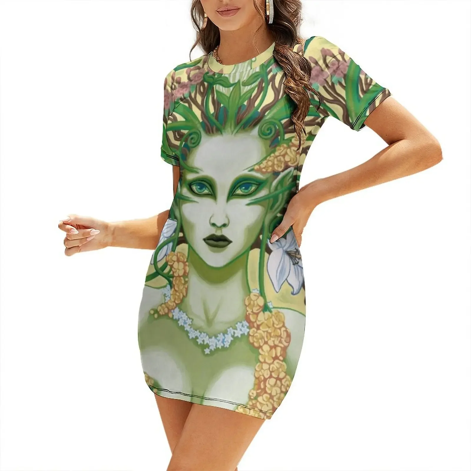 

Flower Elemental / Nature Spirit Short-Sleeved Dress Woman clothing summer dress for women 2026 chic and elegant evening dress