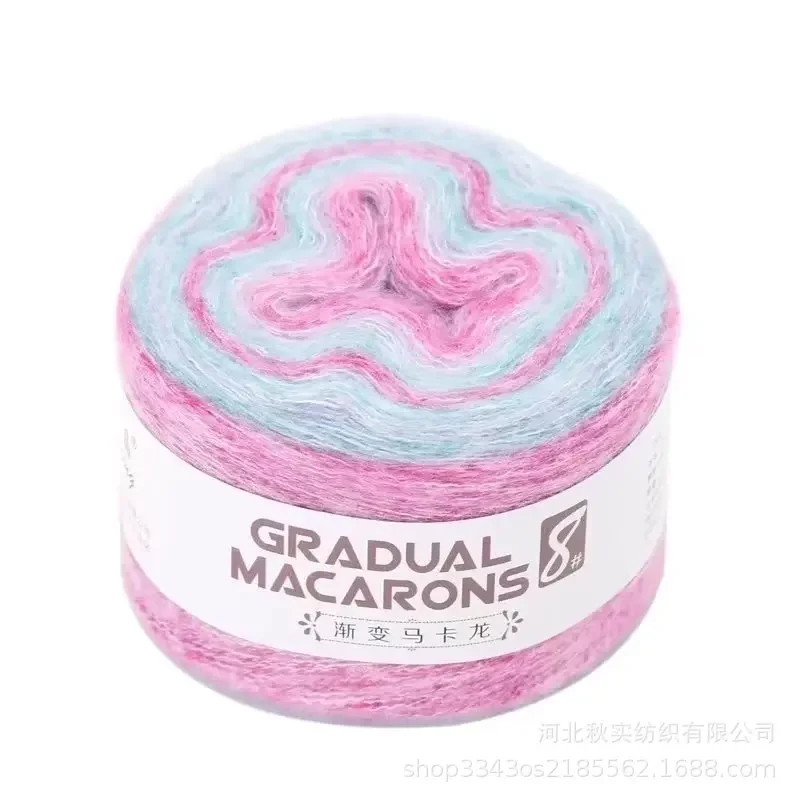 Gradient Mohair Rainbow Dyed Wool, Hand-woven Hook, Macaroon, 100g, 5Pcs