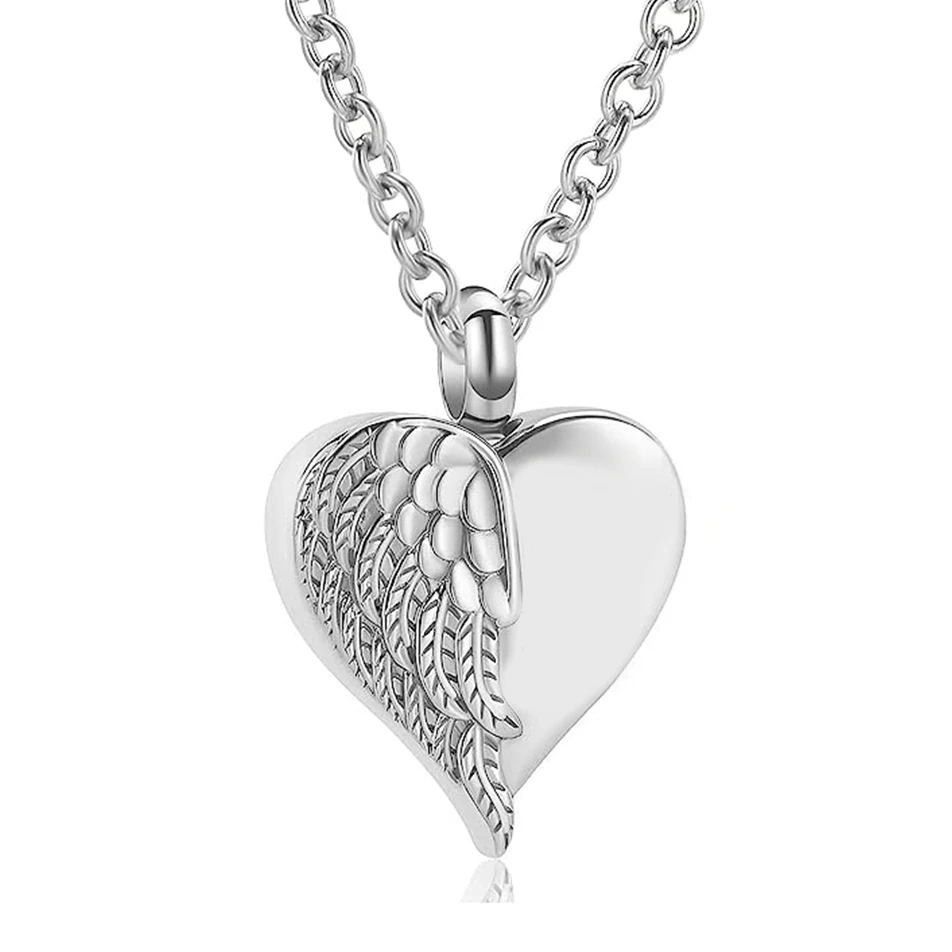 Stainless Steel Heart Angel Wing Urn Necklace Ashes Cremation Jewelry  Keepsake Pendant Memorial Locket Ash Holder Dropshipping