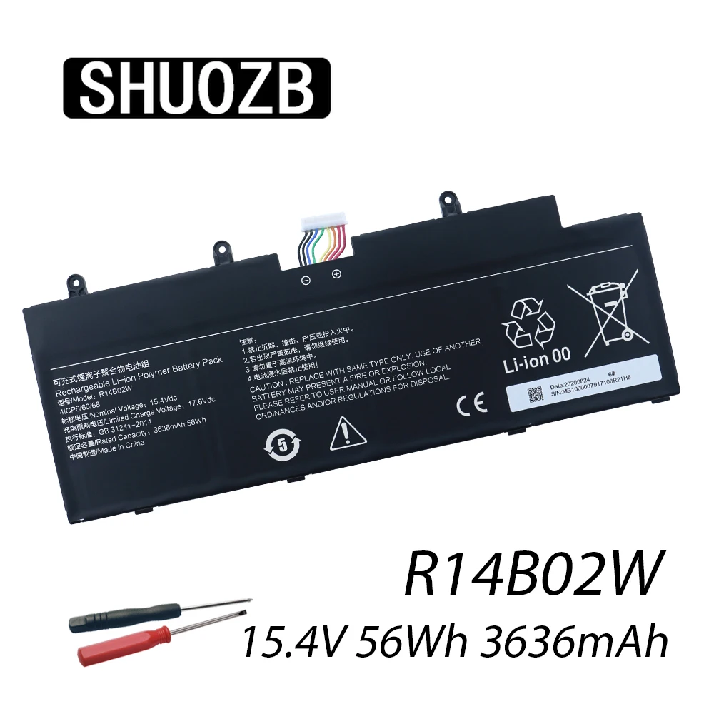 

SHUOZB R14B02W Laptop Battery For Xiaomi Redmi 14 Pro 14 2021 RMA2201-AG XMA2006-BJ Pro 14S 2021 xma2006-bb 15.4V 3636mAh 56Wh