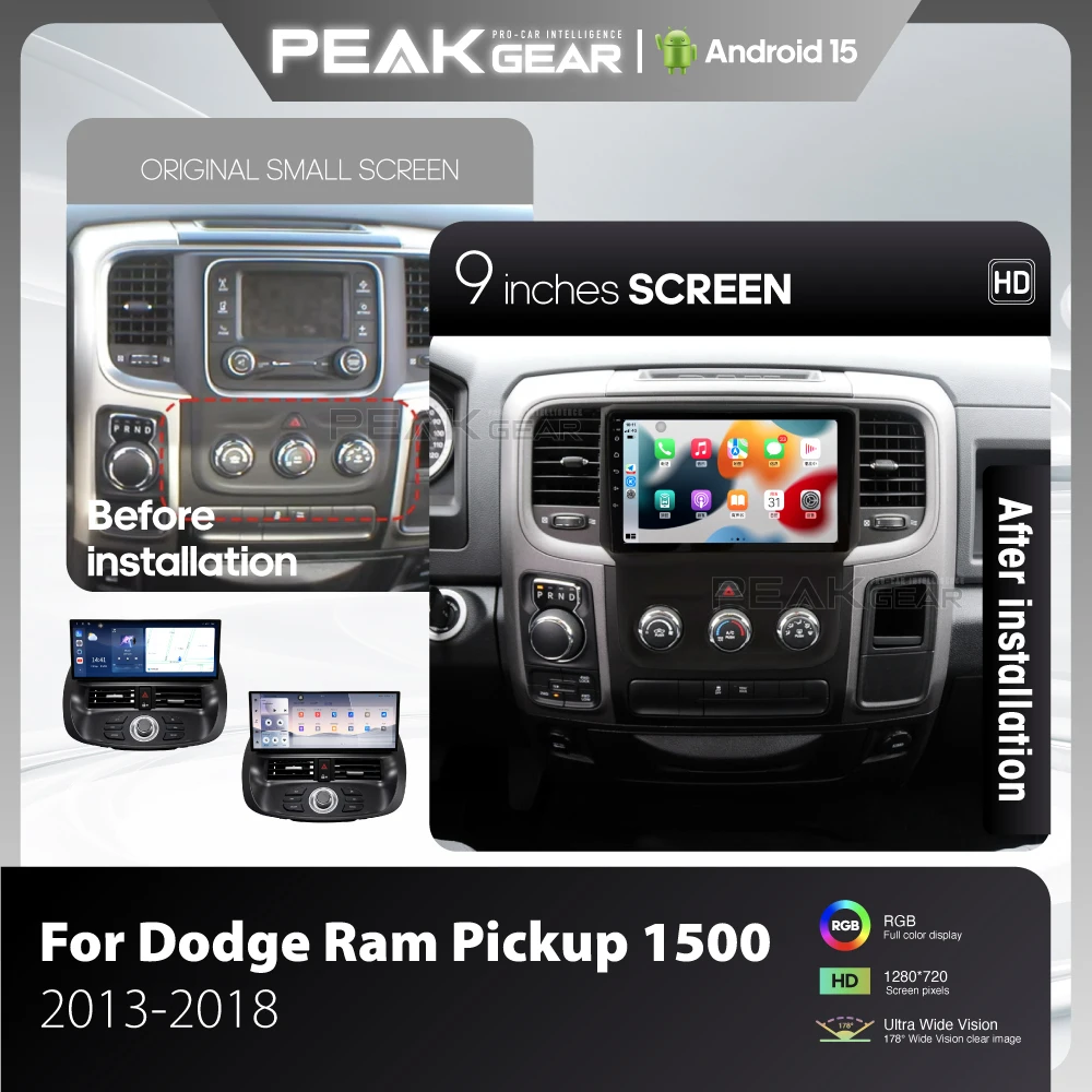 9.0″ car radio multimedia player for Dodge Ram Pickup 1500 2013-2018 GPS navigation stereo wireless Android Auto Carplay 4G