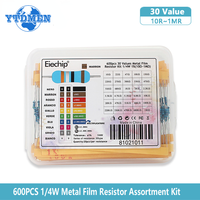 1/4W 600/300Pcs/box High Precision Metal Film Resistors Kit 30 Values Set Pack 10 Ohm - 1m Ohm 1% 0.25w Set Of Resistors