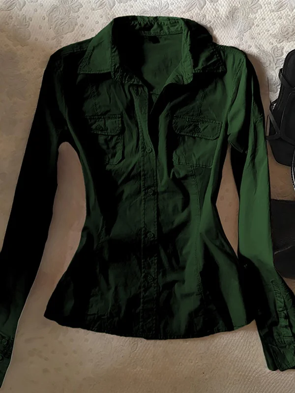 

Original Pink Long Sve irt Women's Vintage Waist-Cinching Top Cotton Casual Faion Spring 2025 Breathable Comfortable