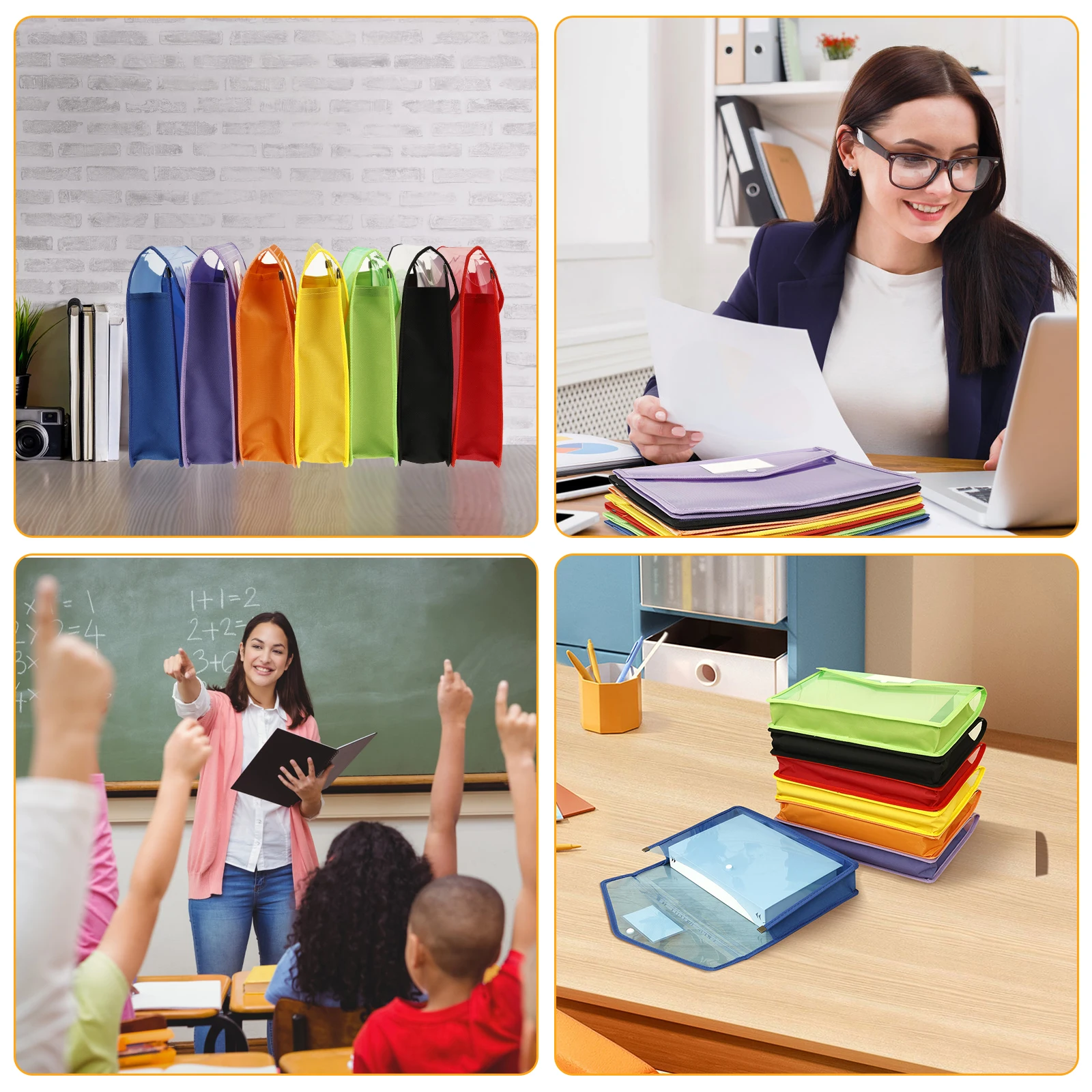 7Pcs A4 Plastic Wallet Folder Envelope Large Capacity Clear Waterproof Document Bag with Snap Button & Card Slot File Organizer