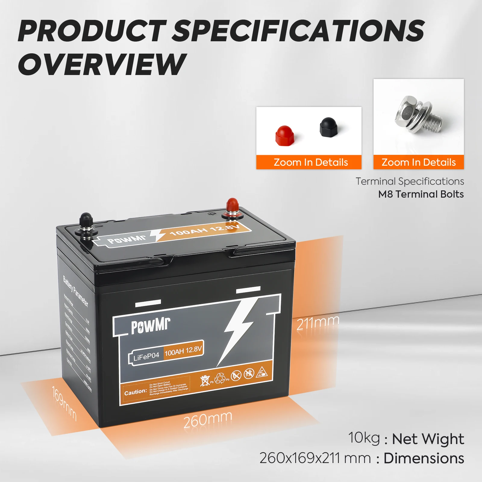 PowMr 100AH 12V miniLiFePO4 Battery Pack 6000 Cycle Built-in BMS Lithium Iron Phosphate Home Grade A Cell Solar Storage Battery