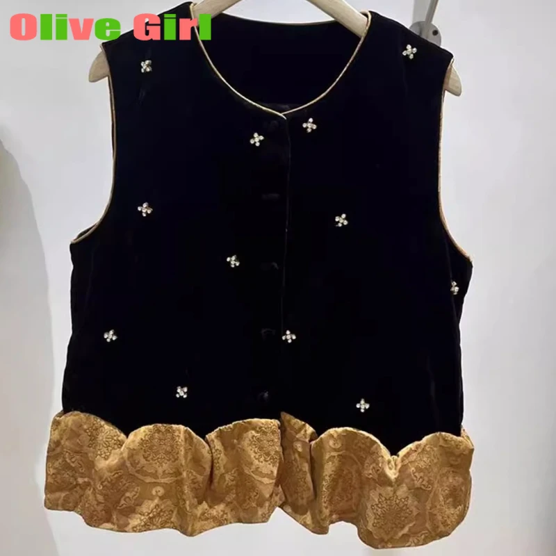 

Бархатный жилет, женский осенний камзол без рукавов, новый жилет в китайском стиле с бусинами для ногтей, женская одежда