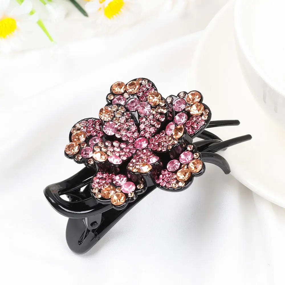 Fashion Colorful Flower Shiny Rhinestone Hairpin Hollow Heart Hair Clip Barrette Women Hair Claw Headwear Hair Styling Accessory