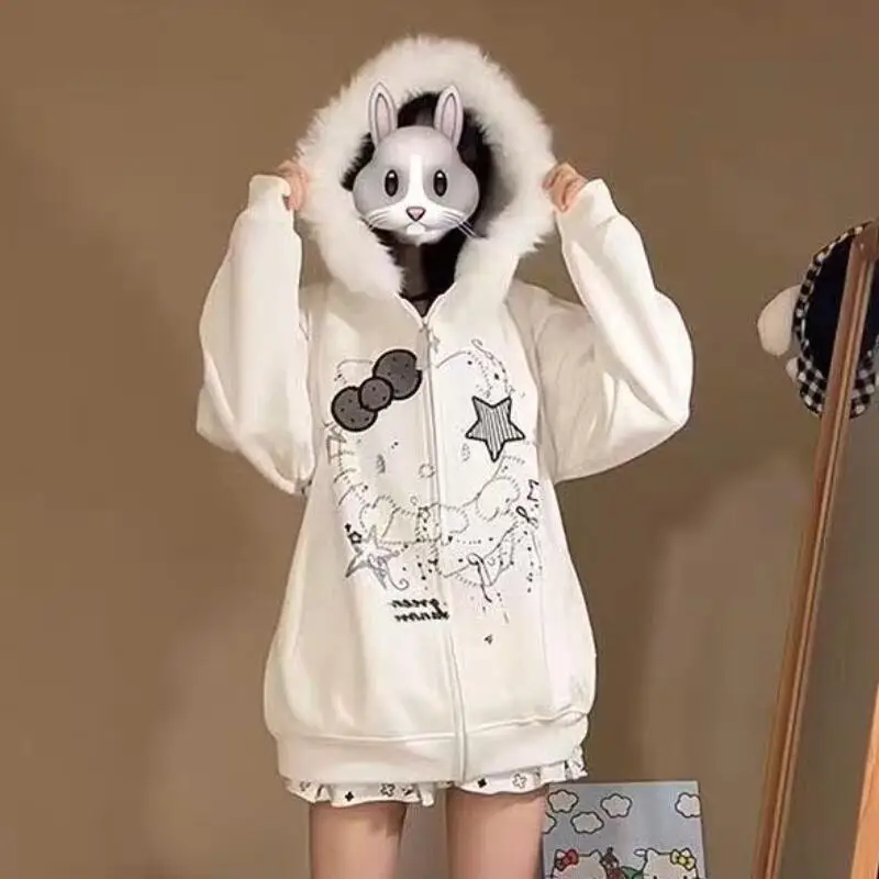 

Sanrios Kawaii Jacket Hello Kittys Student Long Sleeve Sweet Loose Simple Comfort Creative Fashion Hot Selling Birthday Present