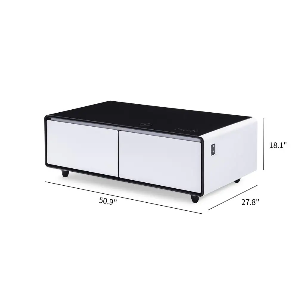 Smart Coffee Table Fridge Bluetooth Speaker Wireless Charger RGB LED White