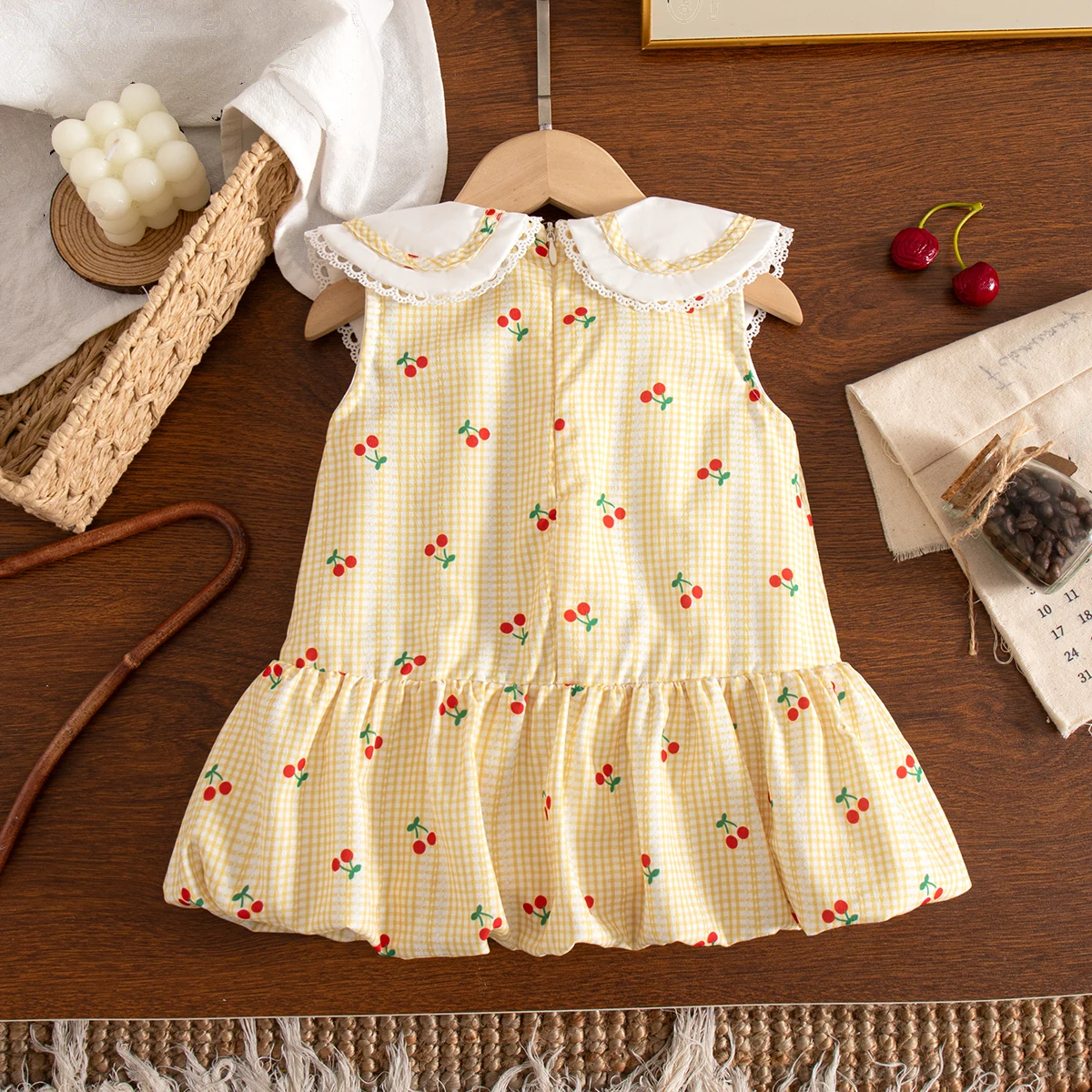 Summer New Plaid Cherry Baby Girl Dress Cute Bow Children'S Clothing (6 Months -3 Years Old) 5