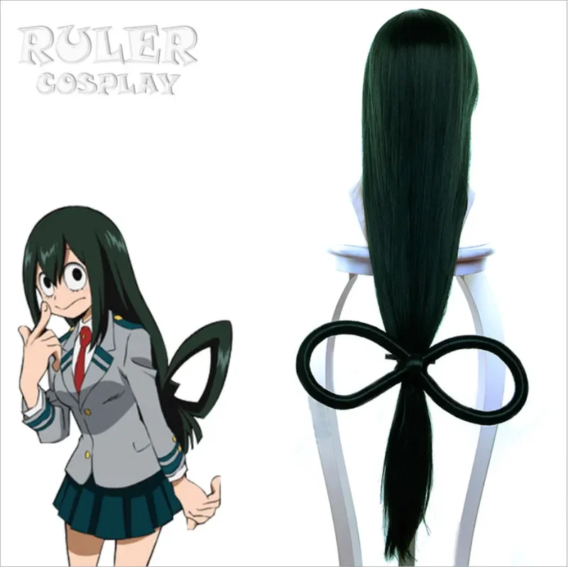 Asui Tsuyu Dark Green Long Straight Baku no Hero Cosplay Wigs My Hero Academia Cosplay Wigs 80cm