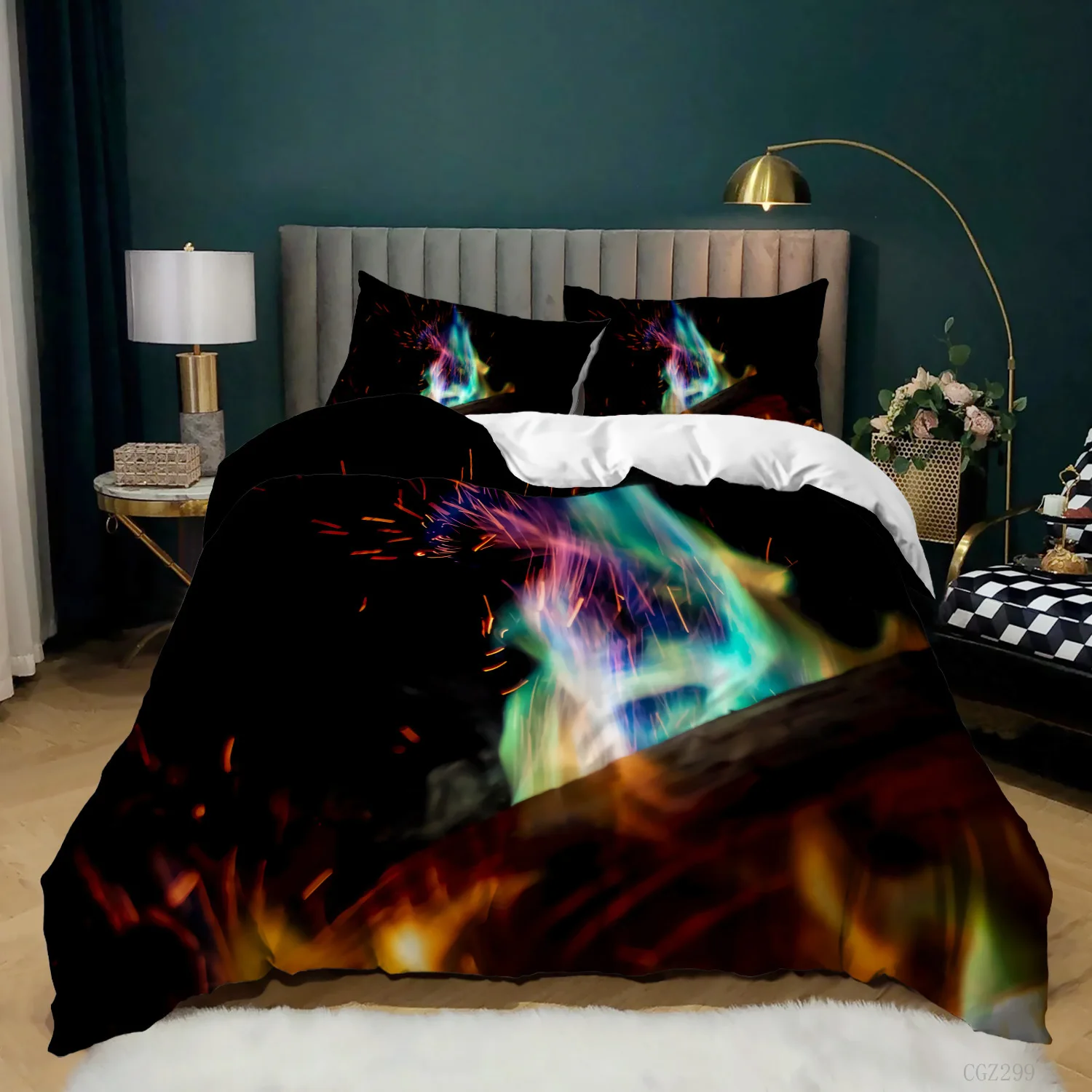 Firewood Duvet Cover Set Microfiber Burning Flame Atmosphere Bedding Set for Teens Adults Soft Twin Queen King Size Quilt Cover