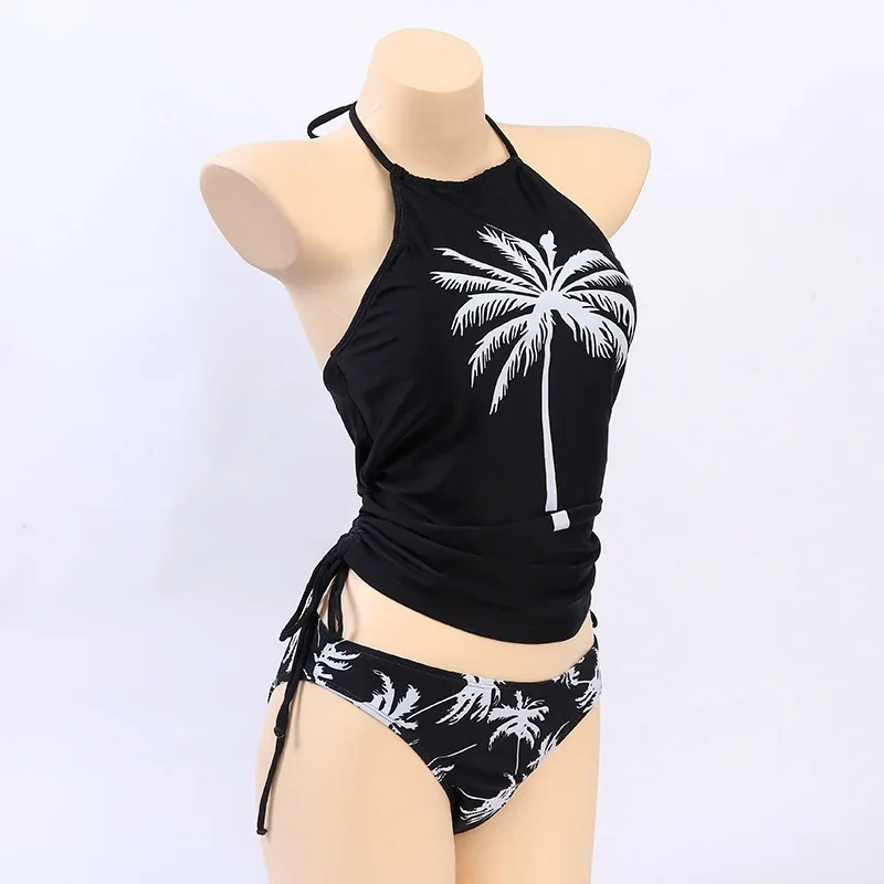 المحافظ عبر أكثر من طباعة شجرة جوز الهند شنقا الرقبة بيكيني أعلى منفصلة أسفل بحر سلسلة التعادل الشاطئ بدلة السباحة
