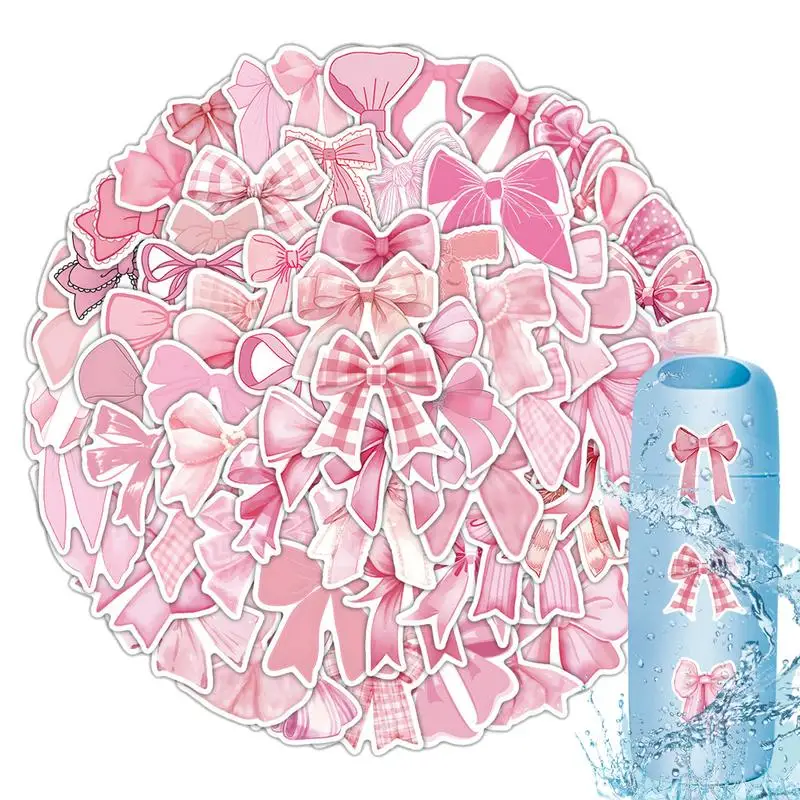 100 STKS Roze Strik Stickers Esthetische Graffiti Decoratie Coquette Strikken Sticker Plakboek Bagage Laptop ​   Gitaar Kinderen Meisje Speelgoed
