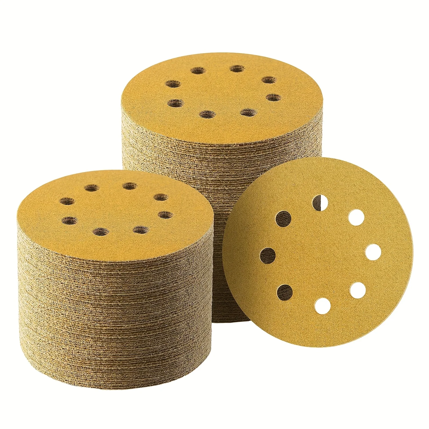 10 Buah Cakram Amplas Emas 5 Inci 8 Lubang, Cakram Amplas Berkualitas Tinggi Tahan Debu dan Tahan Blok, Cocok untuk Pekerjaan Kayu