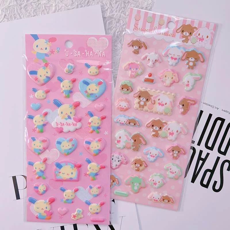Nuovo Sanrio Usahana Sugarbunnies 3D Bubble Stickers Toy Girl's Diary Adesivi decorativi Fai da te Cassa del telefono Decorazione della fotocamera Giocattolo Gif