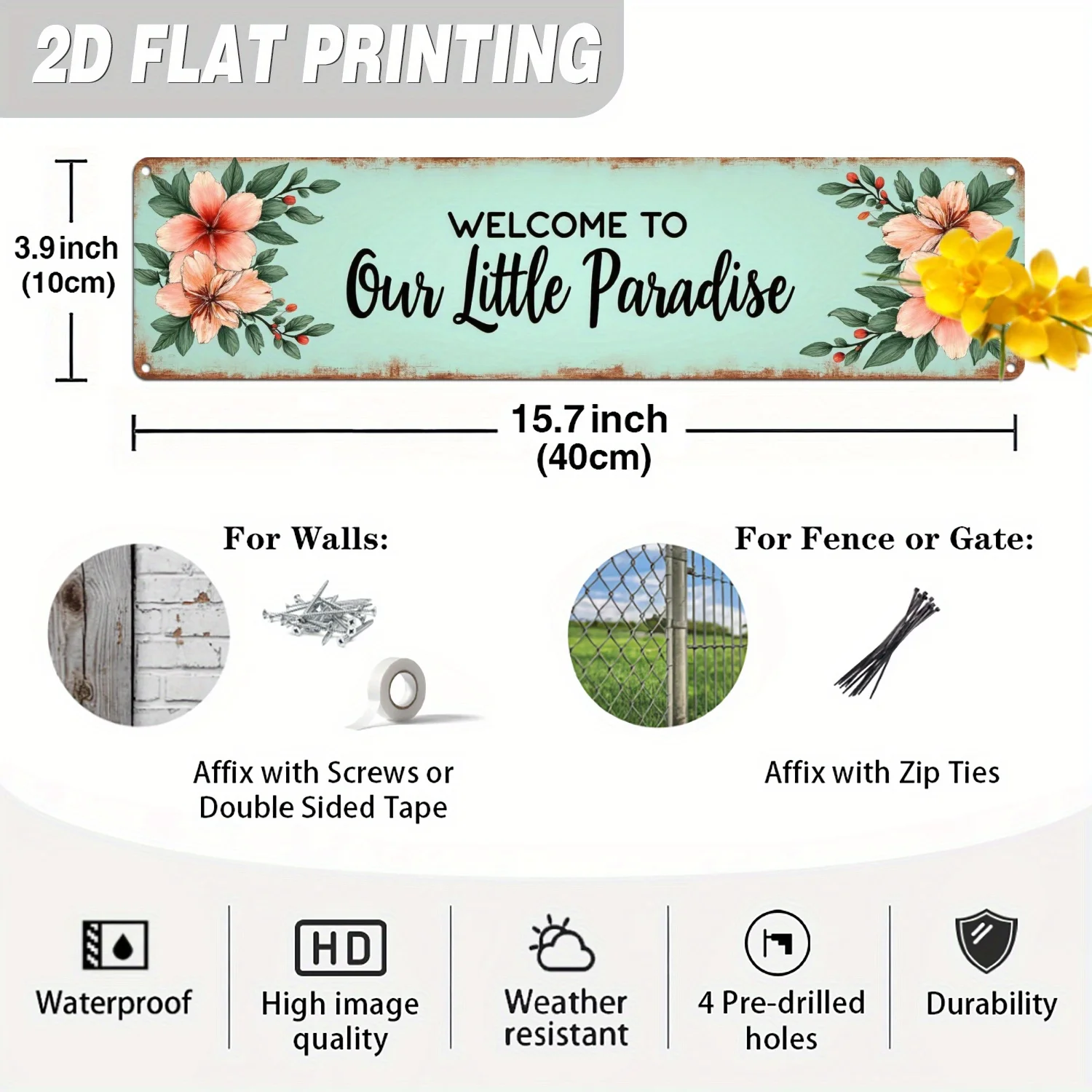 Metal Sign 'Welcome to Our Little Paradise' - Vintage Tropical Floral Wall Decor, Perfect for Home, Bedroom, Living Room