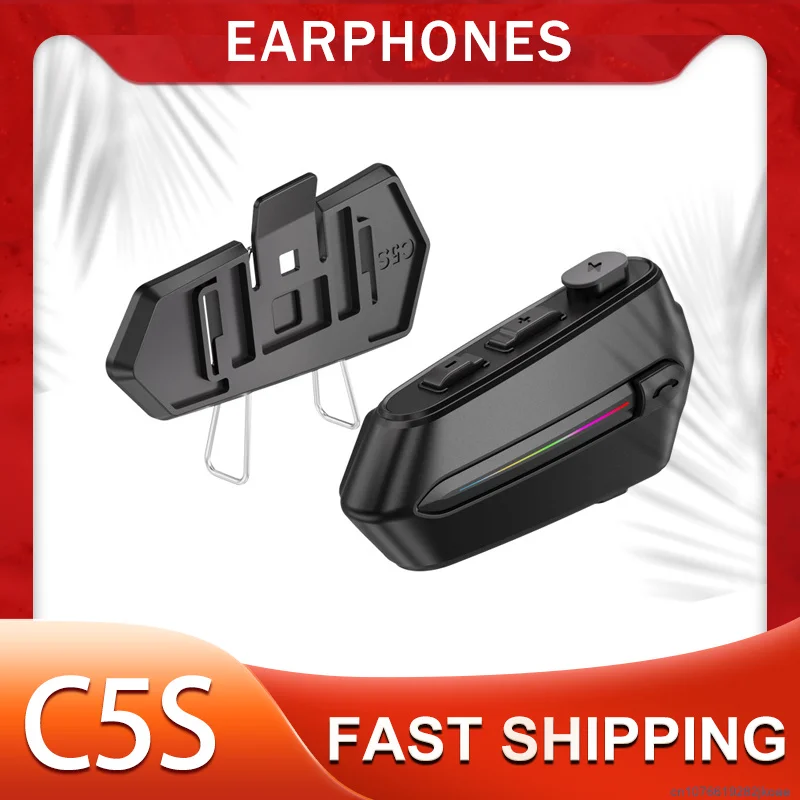 

New C5S Motorcycle Helmet Headset Stereo Wireless Bluetooth Headphone IPX6 Waterproof Colorful Ambient Light 800mAh Long Standby