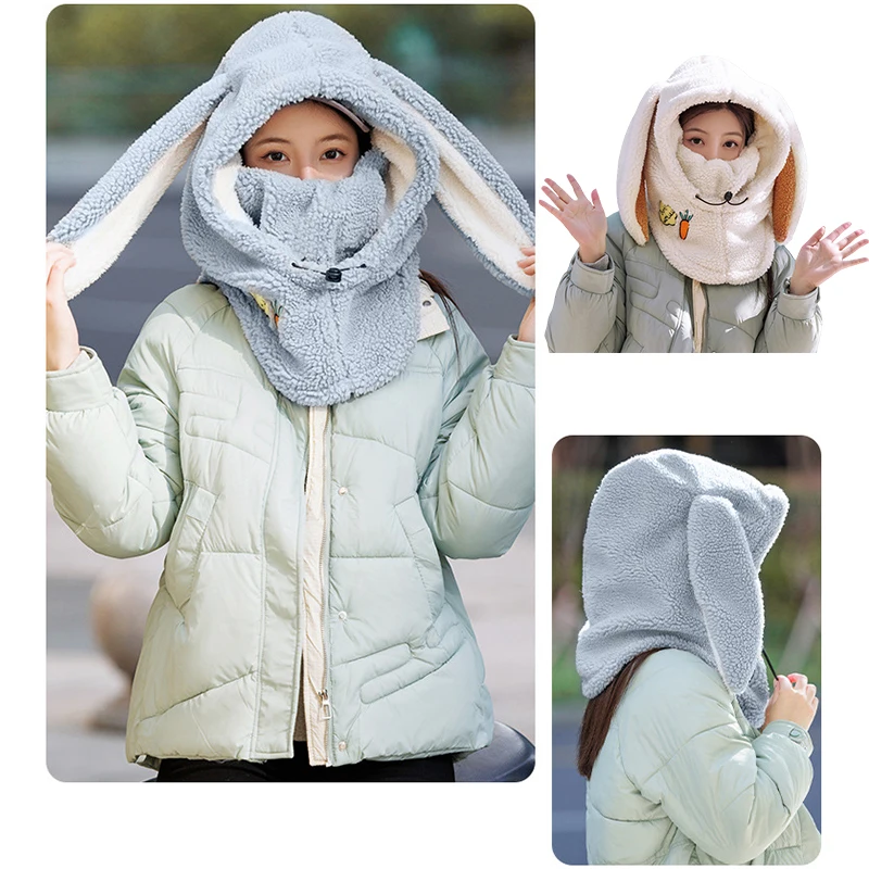 

Cartoon Winter Warm Helmet Cover Comfortable and Soft Fleece Rabbit Ears Decorated Scarf Ski Helmet Cap for Cycling and Skiing