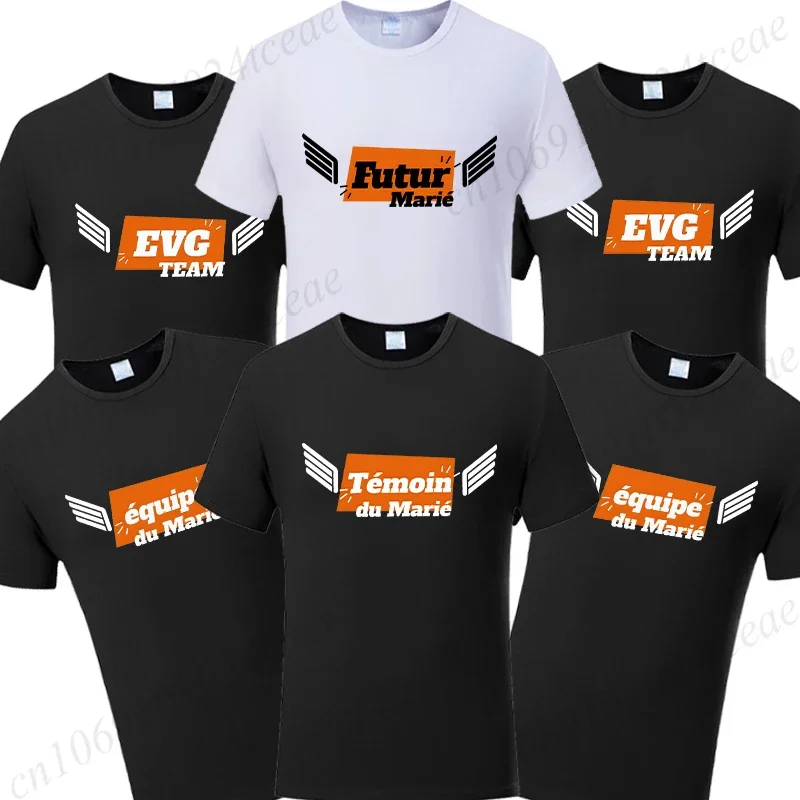 French Evg Team Future Groom Man T-shirt Boyfriend Single Farewell Bachelor Party Squad Tees Shirt Funny Graphic Wedding Tops