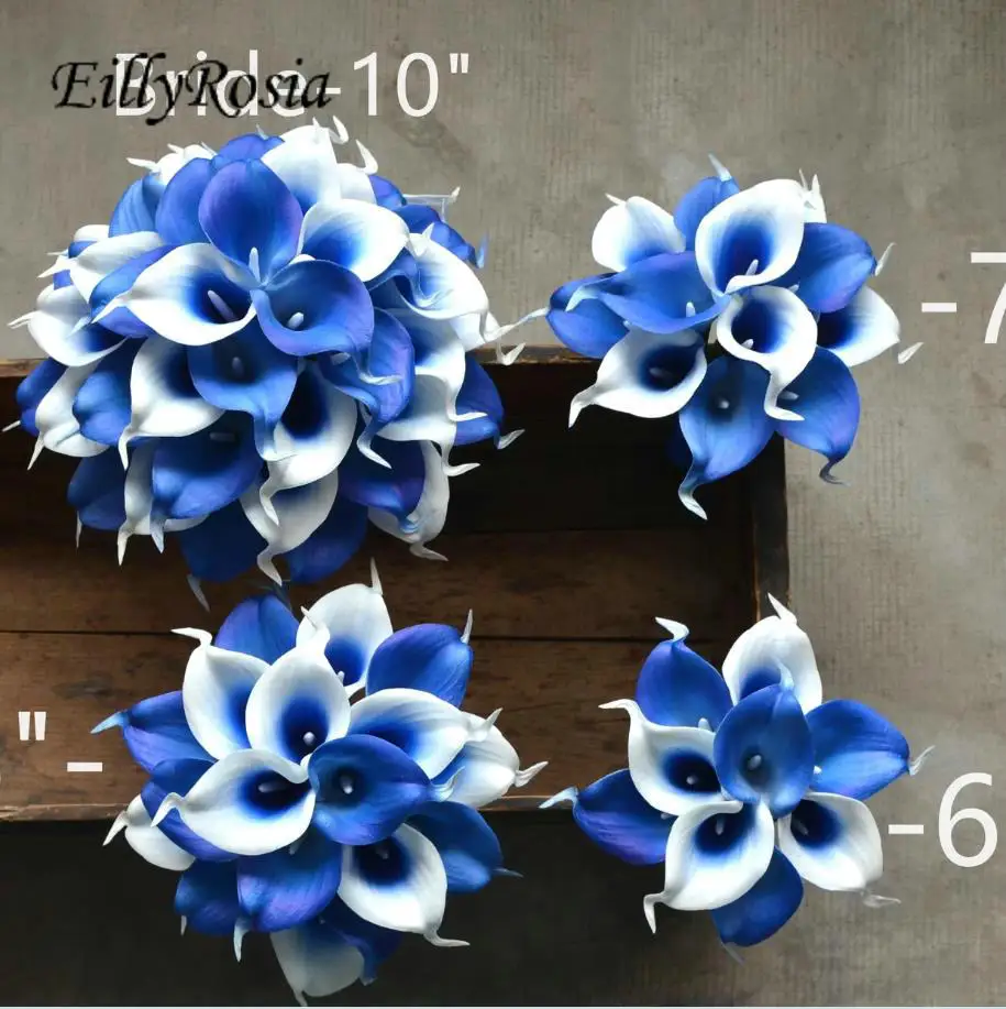 

EillyRosia Royal Blue Calla Lily Bride Bouquet Artificial Flowers for Bridesmaid Flower Girls Boutonnieres Corsage Wedding Set