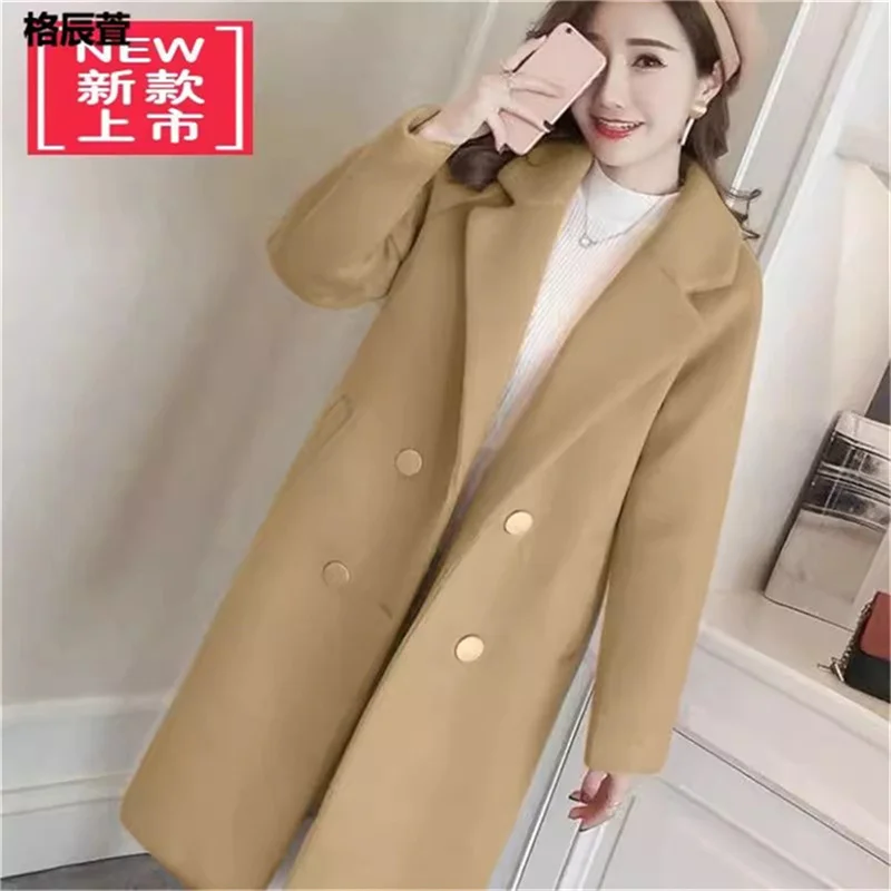 Double Breasted Wool Coat Cotton/Thickened Woolen Coat Women\'s Long 2024 Autumn/Winter New Korean Loose Quilted Wool Coat Female