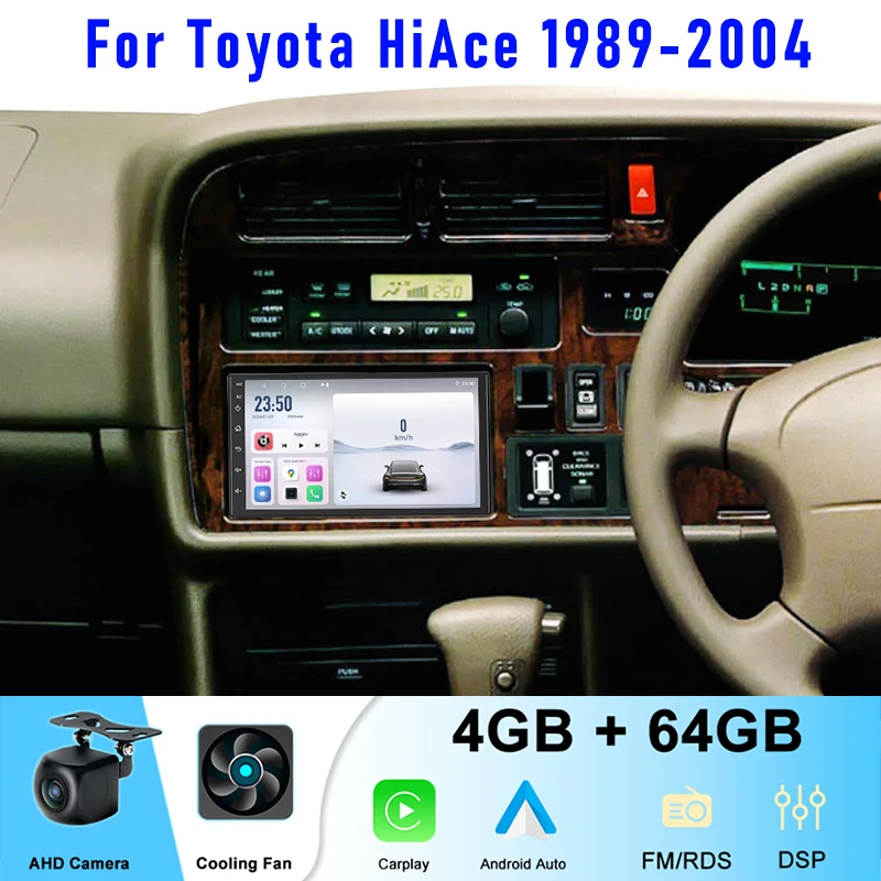 

7“ 4+64GB For Toyota HiAce 1989-2004 Car Radio Wireless CarPlay Android 15 Auto Head Unit FM GPS Steering Wheel Control