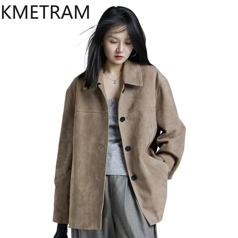 KMETRAM 100% Natural Sheepskin Genuine Leather Jacket Women Fashion Mid Length Female Coat 2025 Autumn New Outerwears пальто
