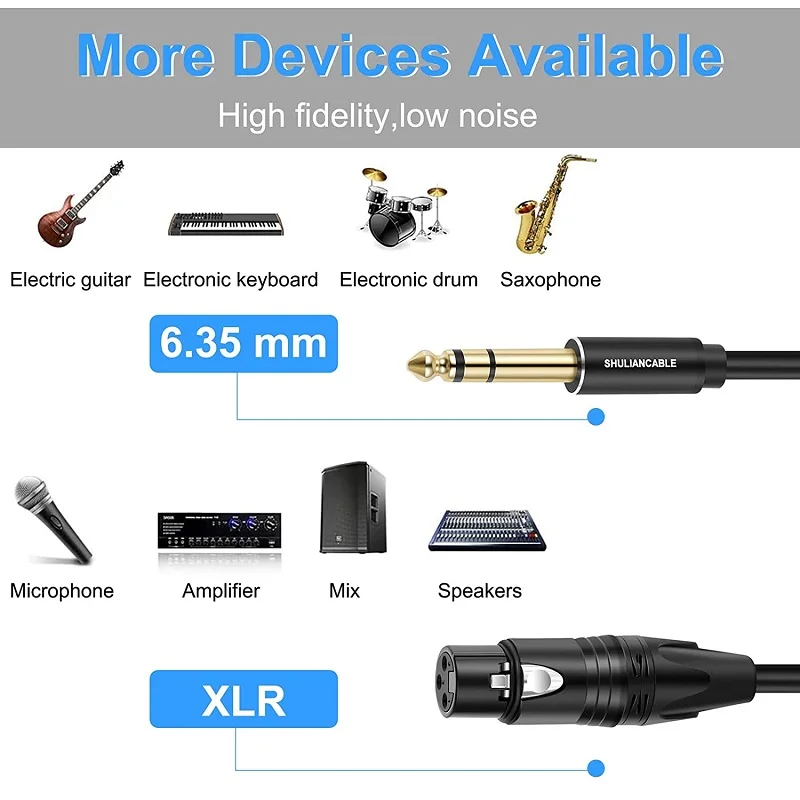 Kabel Lungfish XLR do 1/4, zrównoważony XLR żeński do 1/4 cala kabel typu jack TRS, używany do systemów stereo, odbiorników mikrofonowych itp